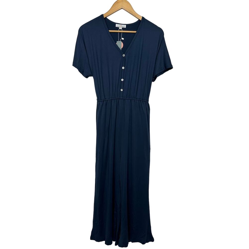 BAILEY'S BLOSSOMS Womens Size Medium Blue Short Sleeve Jumpsuit New